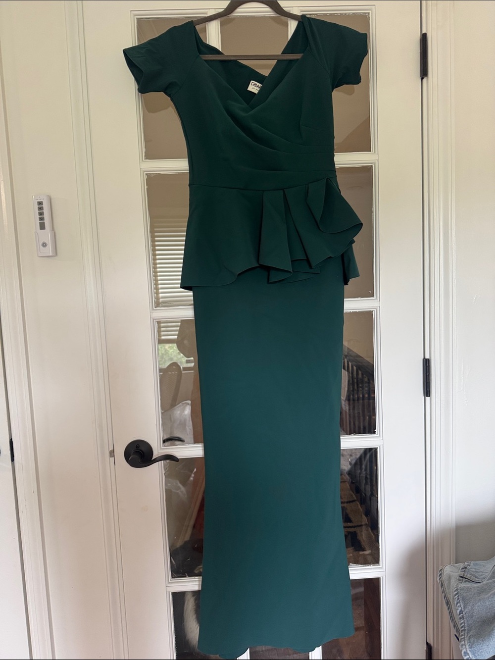 Chiara Boni Emerald Green Peplum V-Neck Evening Dress